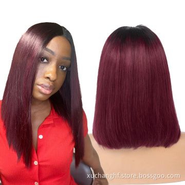 Wholesale Brazilian Hair Wigs Ombre Color 1b/99j Color Closure Ombre Bob Wigs Virgin Human Hair Wigs